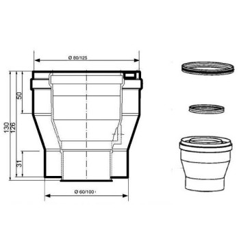Adaptador concêntrico 60/100 a 80/125, Baxi 140040327