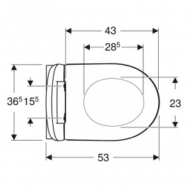 Sanita suspensa iCon, forma fechada, Rimfree, tampo de sanita T»53cm, com queda amortecida e fixação rápida, branco, Geberit