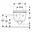 Conjunto de sanita suspensa de fundo profundo iCon, forma fechada, Rimfree, com tampo de sanita T»53cm, com queda amortecida e 