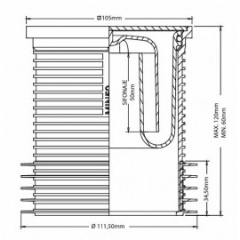 S-516 Sumidouro encastrável em PP, D110 mm, com grelha 98x98 mm, Jimten 024210