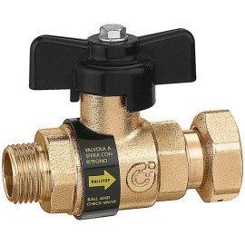 Válvula esfera e retenção 1/2'' macho x porca 3/4'' fêmea Ballstop, Caleffi 334400