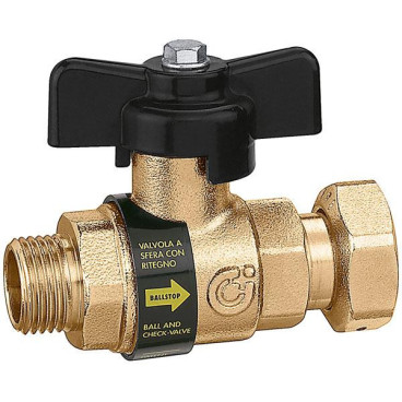 Válvula esfera e retenção 3/4'' macho x porca 3/4'' fêmea Ballstop, Caleffi 334500