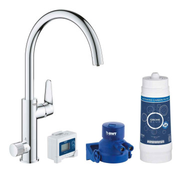 Torneira monocomando de cozinha Blue Pure BauCurve, bica em C, filtro carbono ativado 3000L, Grohe 30385000