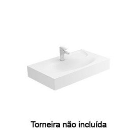 Lavatório SLEEK 80, Solid Surface, mural, com furo para torneira, sem furo de nível, sem toalheiro, branco, Sanitana S20202811