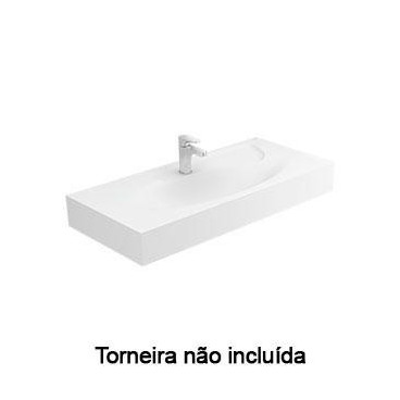 Lavatório SLEEK 100, Solid Surface, mural, com furo para torneira, sem furo de nível, sem toalheiro, branco, Sanitana S2020301