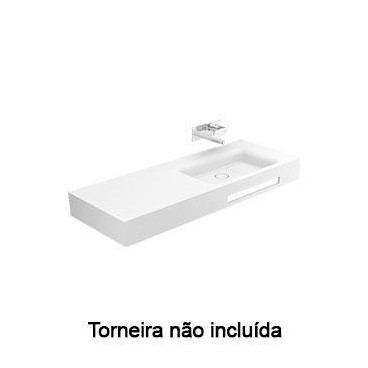 Lavatório VELVET 120, 1 cuba à direita, Solid Surface, mural, sem furo para torneira, sem furo de nível, toalheiro, branco, S