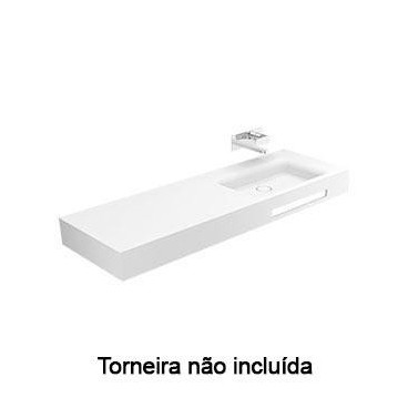 Lavatório VELVET 140, 1 cuba à direita, Solid Surface, mural, sem furo para torneira, sem furo de nível, toalheiro, branco, S