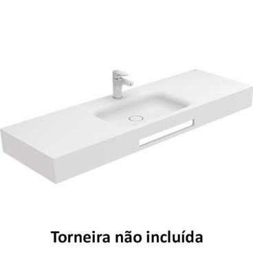 Lavatório VELVET 140, 1 cuba centrada, Solid Surface, mural, com furo para torneira, sem furo de nível, com toalheiro,branco, 