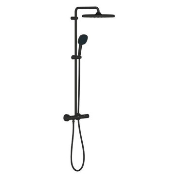 Sistema de duche com misturadora termostática e chuveiro de 250 mm Cube New Tempesta Cosmopolitan System, preto mate, Grohe 266