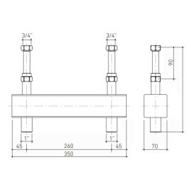 Garrafa de equilíbrio de instalação horizontal com rosca inferior 3/4'' e superior 1'' (até 35 kW), Baxi 7694779