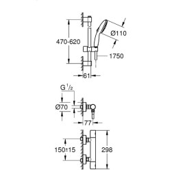 Conjunto de duche com misturadora termostática Grohtherm 800 Cosmo e rampa Tempesta 26162003, Grohe 34768001