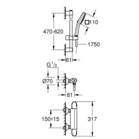 Conjunto de duche com misturadora termostática Grohtherm 1000 e rampa Tempesta Cube 26748003, Grohe 34820005