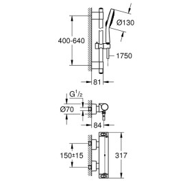 Conjunto de duche com misturadora termostática Grohtherm 2000 e rampa Power & Soul 27731000, Grohe 34281001