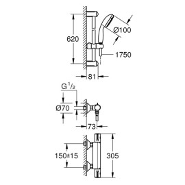 Conjunto de duche com misturadora termostática Grohtherm 800 e rampa Tempesta 100, Grohe 34565001