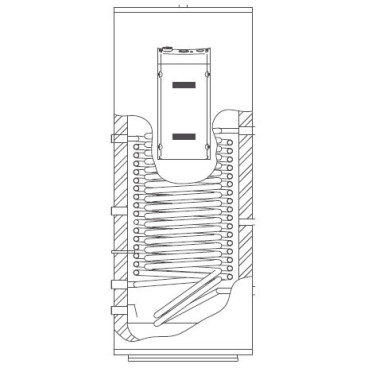 Depósito E-RENOV2 GE inox duplex 2205 200L, com 2 serpentinas (1 Solar + 1 Bomba de calor), vertical/solo, 1500W 230V, Videira 