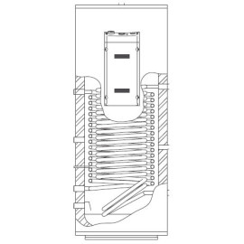 Depósito E-RENOV2 GE inox duplex 2205 500L, com 2 serpentinas (1 Solar + 1 Bomba de calor), vertical/solo, 3000W 230V, Videira 