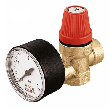 Válvula segurança 1/2'' fêmea-fêmea 2,5 bar com manómetro, Caleffi 313425